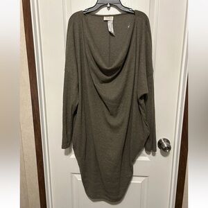 143 Story Boutique Curvy Cashmere Rib Cowl Olive Women's Tunic Sweater - Size 2X